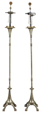 Lot 229 - Pair of Oscar Bach Iron and Brass Floor Lamps...
