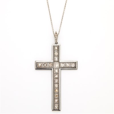 Lot 1457 - White Gold and Diamond Cross Pendant with Chain Necklace