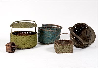 Lot 218 - Group of Five Painted American Splint Baskets...