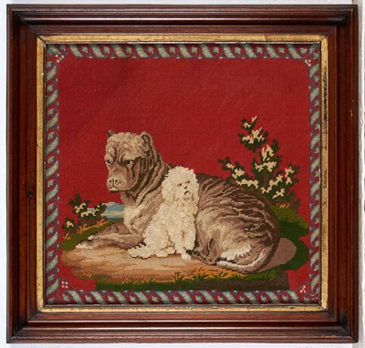 Lot 136 - Group of Four Framed Needlework Dog Pictures...