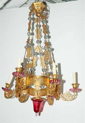 Lot 374 - Moorish Style Gilt-Metal and Glass Six-Light...