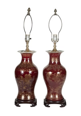 Lot 163 - Pair of Chinese Gilt Decorated Sang de Boeuf...