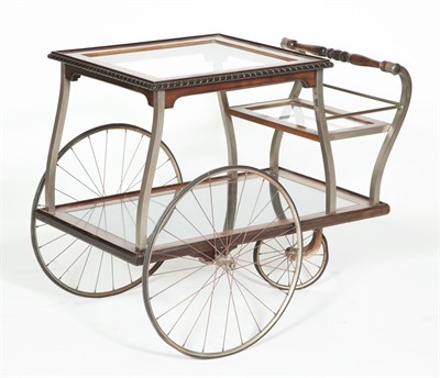 Lot 421 - Chrome, Glass and Stained Wood Teacart Height...