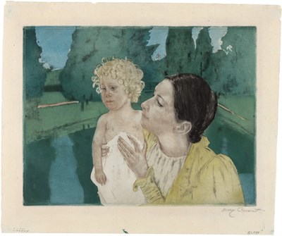Lot 21 - Mary Cassatt (1844-1926) BY THE POND (BREESKIN...