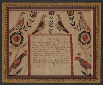 Lot 217 - Fraktur Birth Announcement with a Bird and...