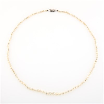 Lot 1367 - Natural Pearl Necklace with White Gold Clasp