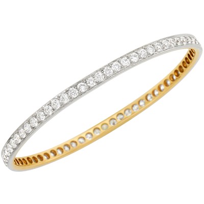 Lot 530 - Platinum, Gold and Diamond Bangle Bracelet