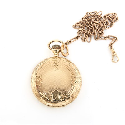 Lot 1764 - Gold and Gold-Filled Hunting Case Pocket Watch and Fob Chain