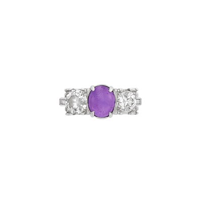 Lot 592 - Platinum, Purple Star Sapphire and Diamond Ring