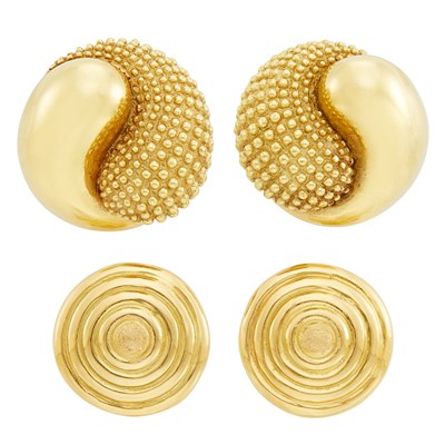 Lot 366 - Two Pairs of Gold Earclips