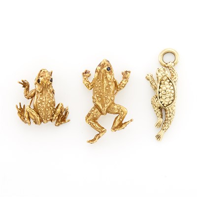 Lot 1210 - Two Gold Frog Pins and Silver Charm, Barry Kieselstein-Cord