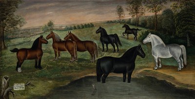 Lot 327 - American School 19th Century Horses in a...