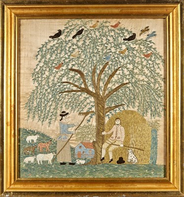 Lot 235 - Silk-on-Silk Needlework Picture Probably...