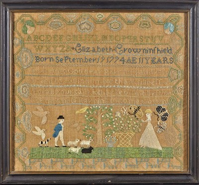Lot 388 - Silk-on-Linen Needlework Sampler Worked by...