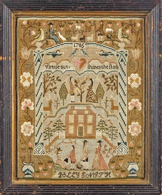 Lot 389 - Silk-on-Linen Needlework Sampler Worked by...