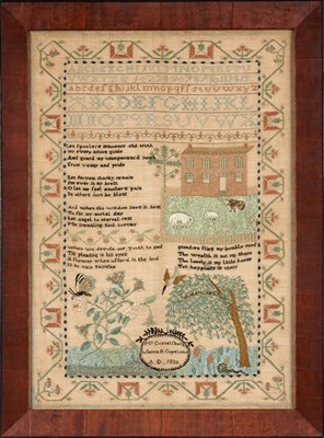 Lot 358 - Silk-on-Linen Pictorial Sampler Worked by...