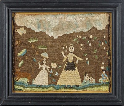Lot 276 - Silk-on-Linen Needlework Picture New England,...