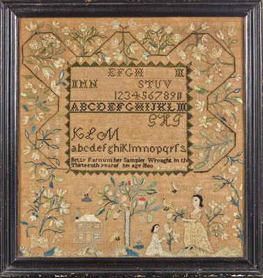 Lot 300 - Silk-on-Silk Pictorial Sampler Worked by Betsy...