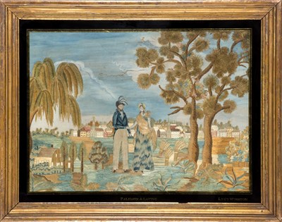 Lot 247 - Watercolor and Silk-on-Silk Needlework...