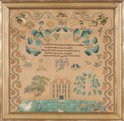 Lot 322 - Silk-on-Linen Pictorial Sampler Worked by...