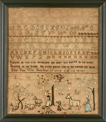 Lot 270 - Silk-on-Linen Pictorial Sampler Worked by Anne...