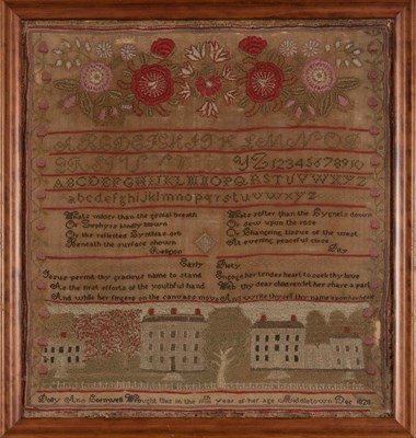 Lot 155 - Silk-on-Linen Pictorial Sampler Worked by...