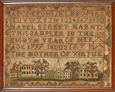 Lot 202 - Silk-on-Linen Pictorial Sampler Worked by...
