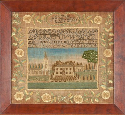 Lot 221 - Silk-on-Linen Pictorial Sampler Worked by...