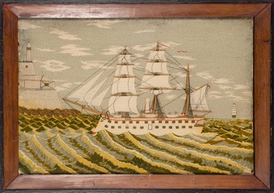 Lot 255 - English Woolwork Picture of a Steam and Sail...