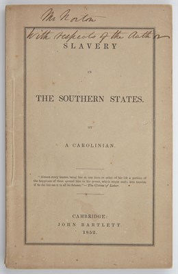 Lot 27 - [PRINGLE, EDWARD J.] = A CAROLINIAN Slavery in...