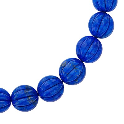 Lot 1284 - Fluted Lapis Bead Necklace with Metal Magnetic Clasp