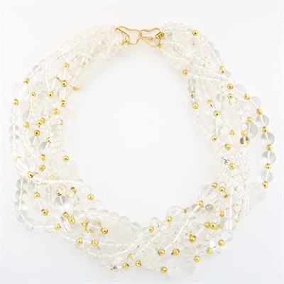 Lot 1016 - Multistrand Rock Crystal Bead and Gold Torsade Necklace
