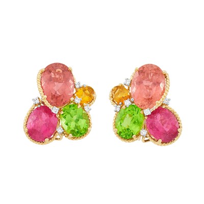Lot 51 - Pair of Gold, Gem-Set and Diamond Earclips