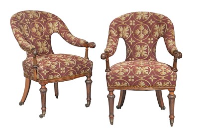 Lot 327 - Pair of Victorian Upholstered Walnut Armchairs...