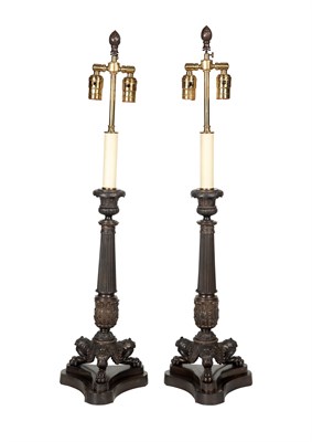 Lot 377 - Pair of Empire Style Bronze Lamps Height 19...