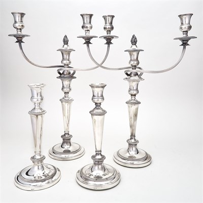 Lot 254 - Pair of English Silver Plated Three-Light...