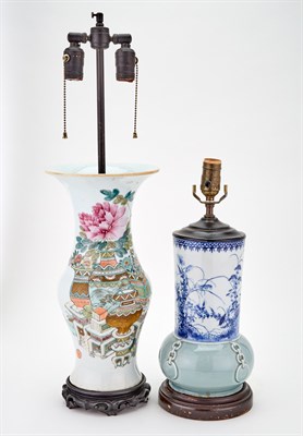 Lot 456 - Two Chinese Porcelain Vases as Lamps Late Qing...