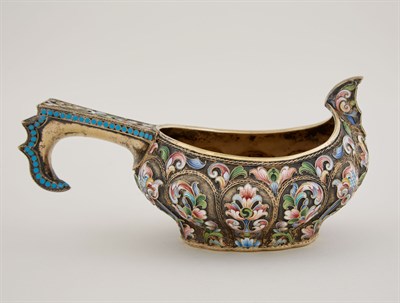 Lot 151 - Russian Silver-Gilt and Cloisonné Enamel Kovsh...