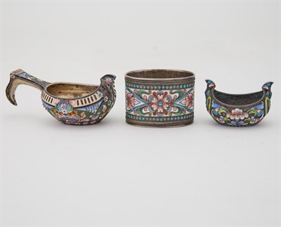 Lot 189 - Russian Silver and Cloisonné Enamel Kovsh,...