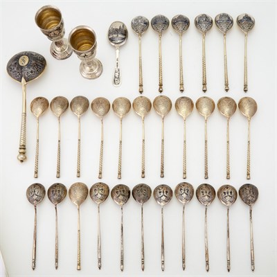 Lot 203 - Group of Russian Silver and Niello Spoons and...