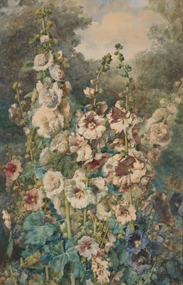 Lot 3 - Francois Rivoire French, 1842-1919 Hollyhocks...