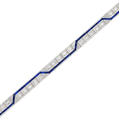 Lot 1267 - Platinum, Diamond and Synthetic Sapphire Bracelet