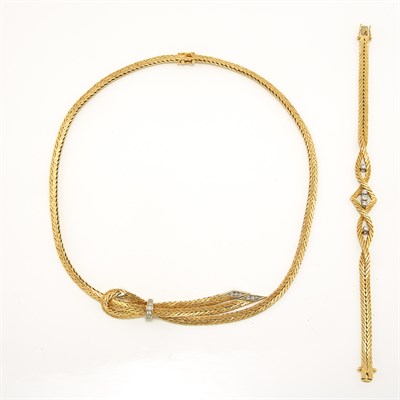 Lot 1115 - Gold and Diamond Bracelet and Necklace