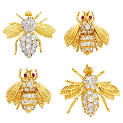 Lot 441 - Four Gold and Diamond Insect Pins