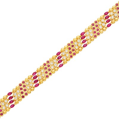 Lot 331 - Gold, Ruby and Diamond Bracelet