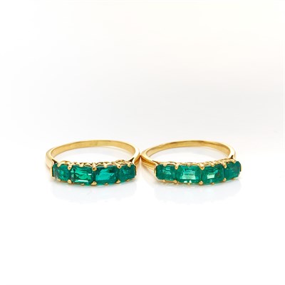 Lot 1137 - Pair of Gold and Emerald Rings