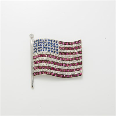 Lot 1073 - White Gold, Ruby, Sapphire and Diamond United States Flag Brooch