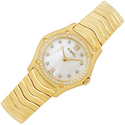 Lot 21 - Gold, Mother-of-Pearl and Diamond 'Wave' Wristwatch, Ebel