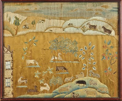 Lot 318 - Silk-on-Silk Needlework Picture Continental,...