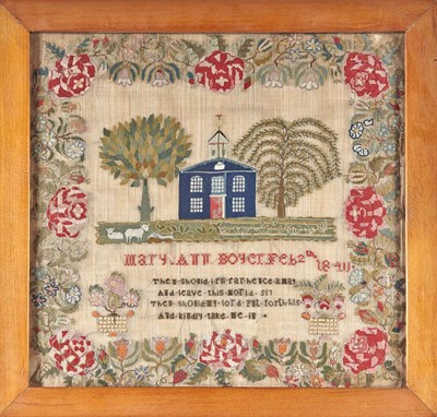 Lot 390 - Wool-on-Linen Needlework Sampler Worked by...